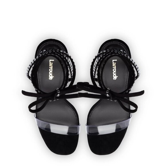 NEW Larroude Gloria Disco Sandal In Black Suede and Vinyl Size 6 - Picture 4 of 10